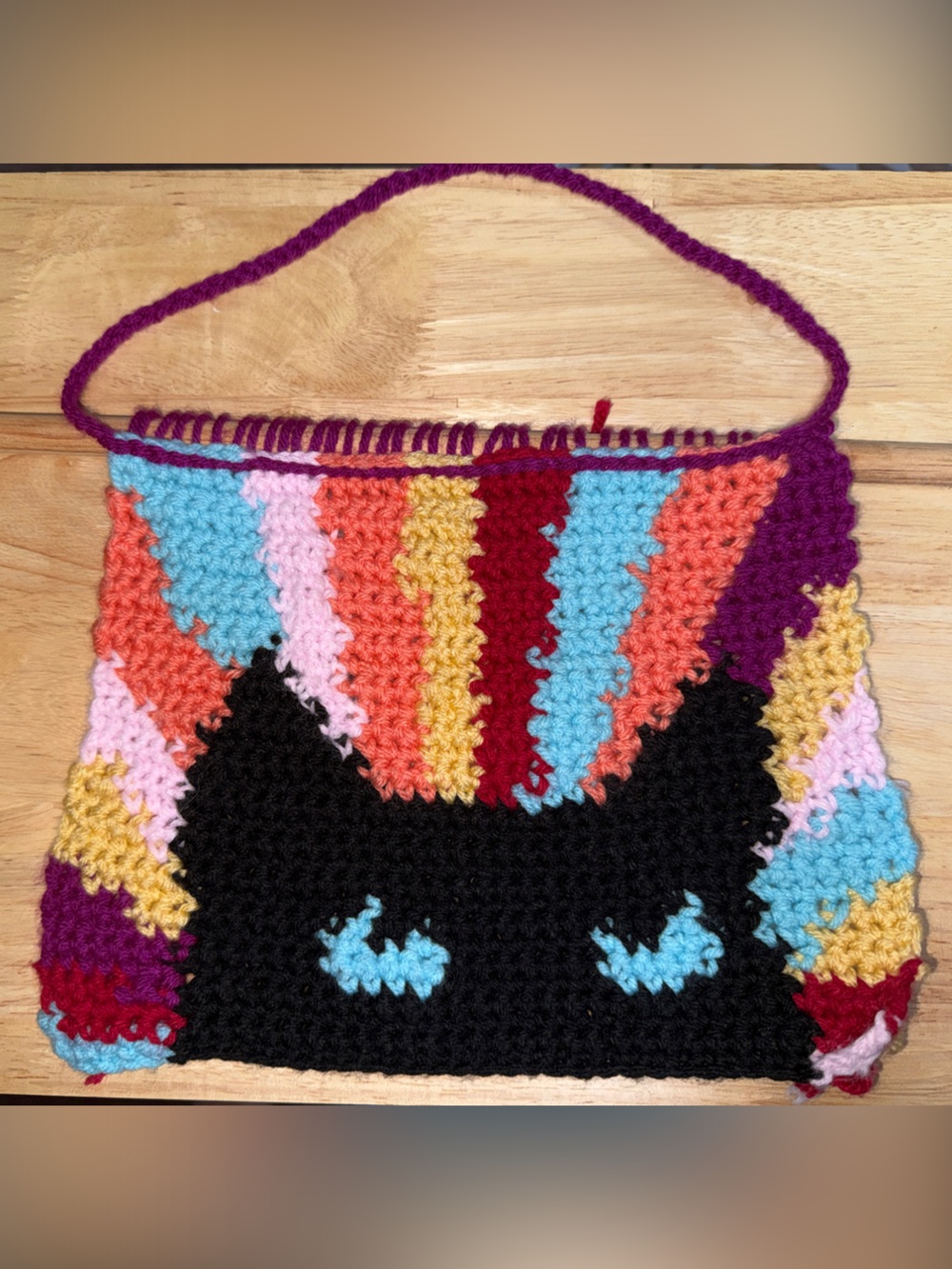 Handmade Multicolor Crochet Cat Wall Decor